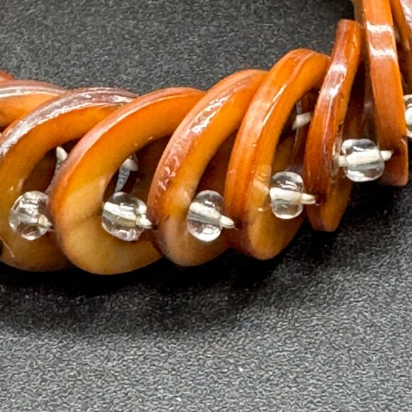 Vintage Stretchy Bracelet Dyed Abalone Shells Rings Rust Autumn Colours - Picture 2 of 4